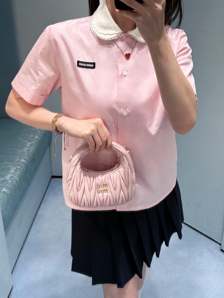 Miu* ミウ シャツ レディース 半袖 可拆卸 レース襟 ピンク - 画像 2