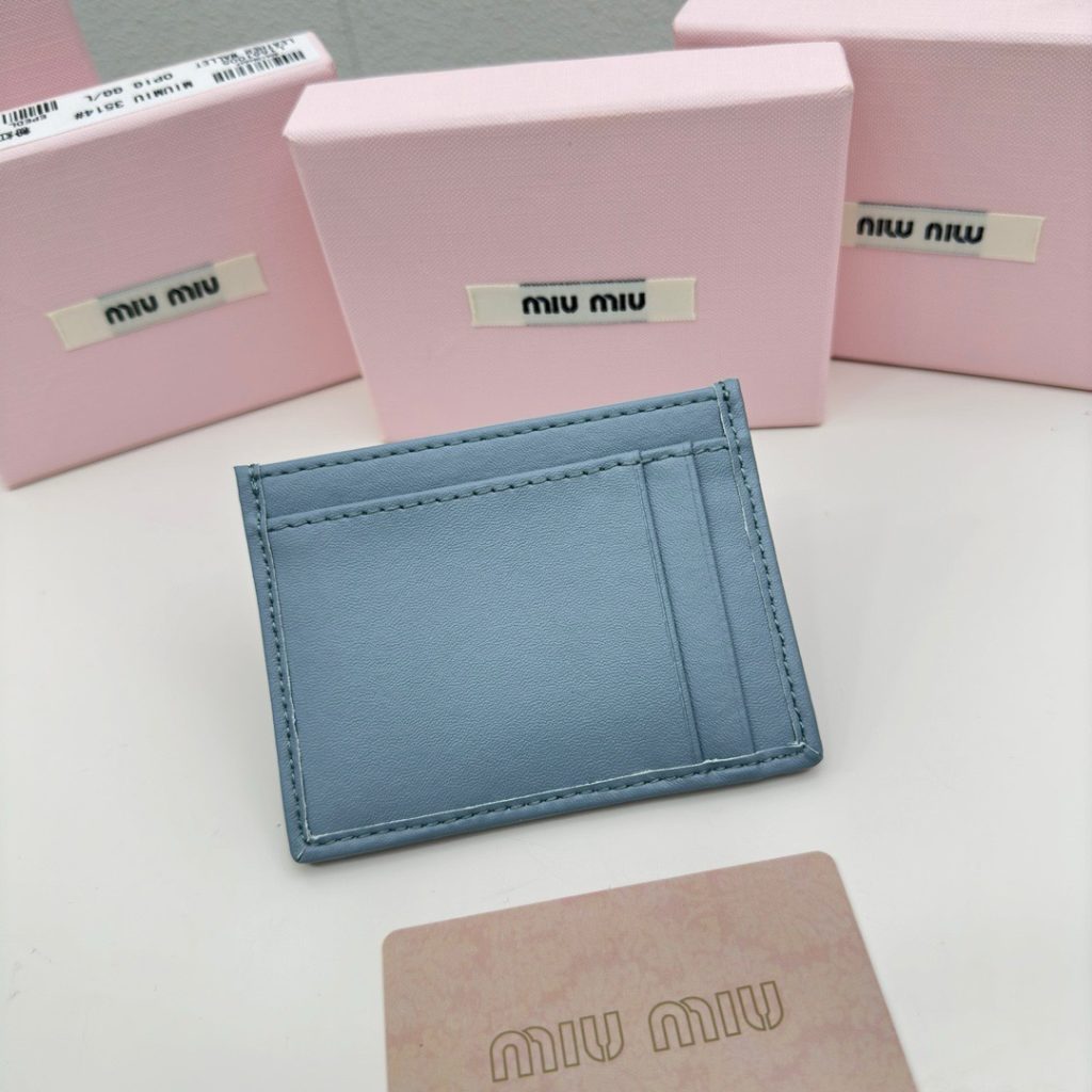 Miu Miu ミュウミュウ カードケース 本革 プリントレザー ファスナーポケット 黒 ピンク ブルー - 画像 4