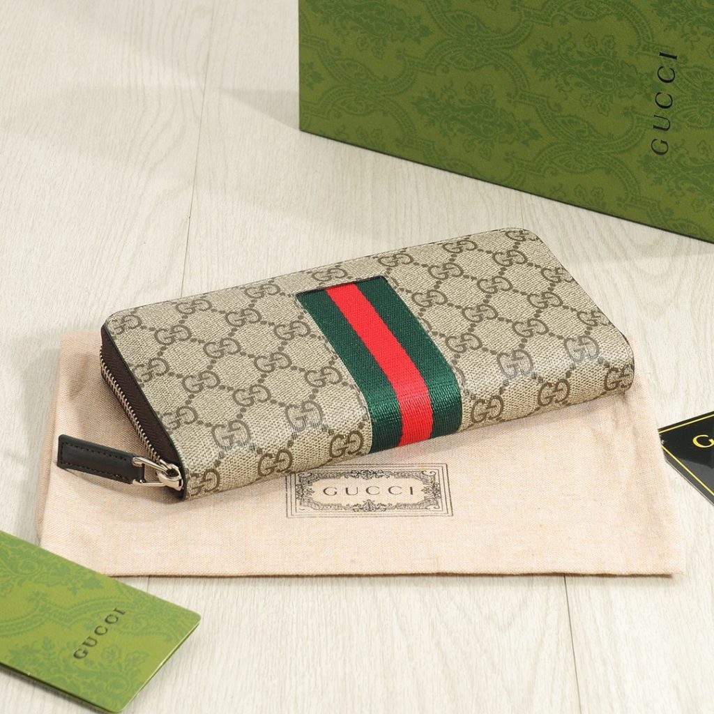 GUCCI グッチ ロングウォレット 古奇 単一ジッパー手袋 ブラック カーキ - 画像 4