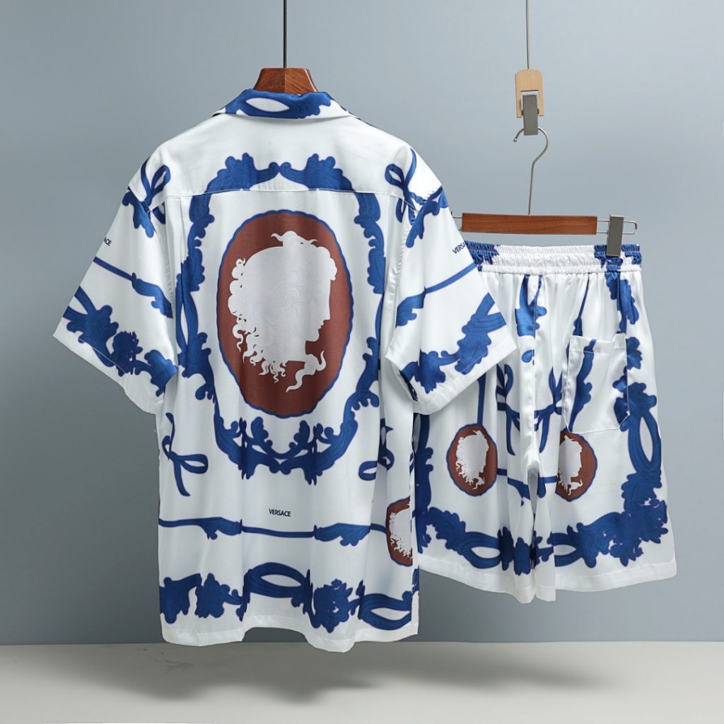 Versace/バーサACE シャツ&ショートパンツセット バロック柄 白×紺 - 画像 2