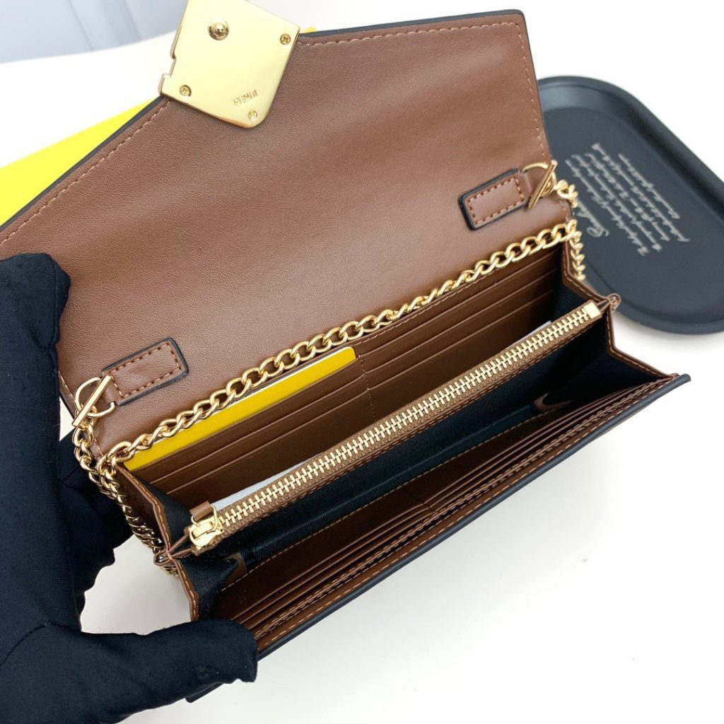 FENDI バッグコピー ミニショルダーバッグ ブラックブラウン チェーン付き 2WAY レディース - 画像 6