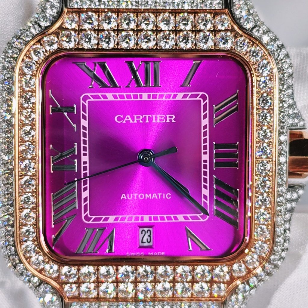 Cartier カルティエ 時計 コピー メンズ フルダイヤ ピンク文字盤 ローズゴールド メッシュバンド - 画像 2