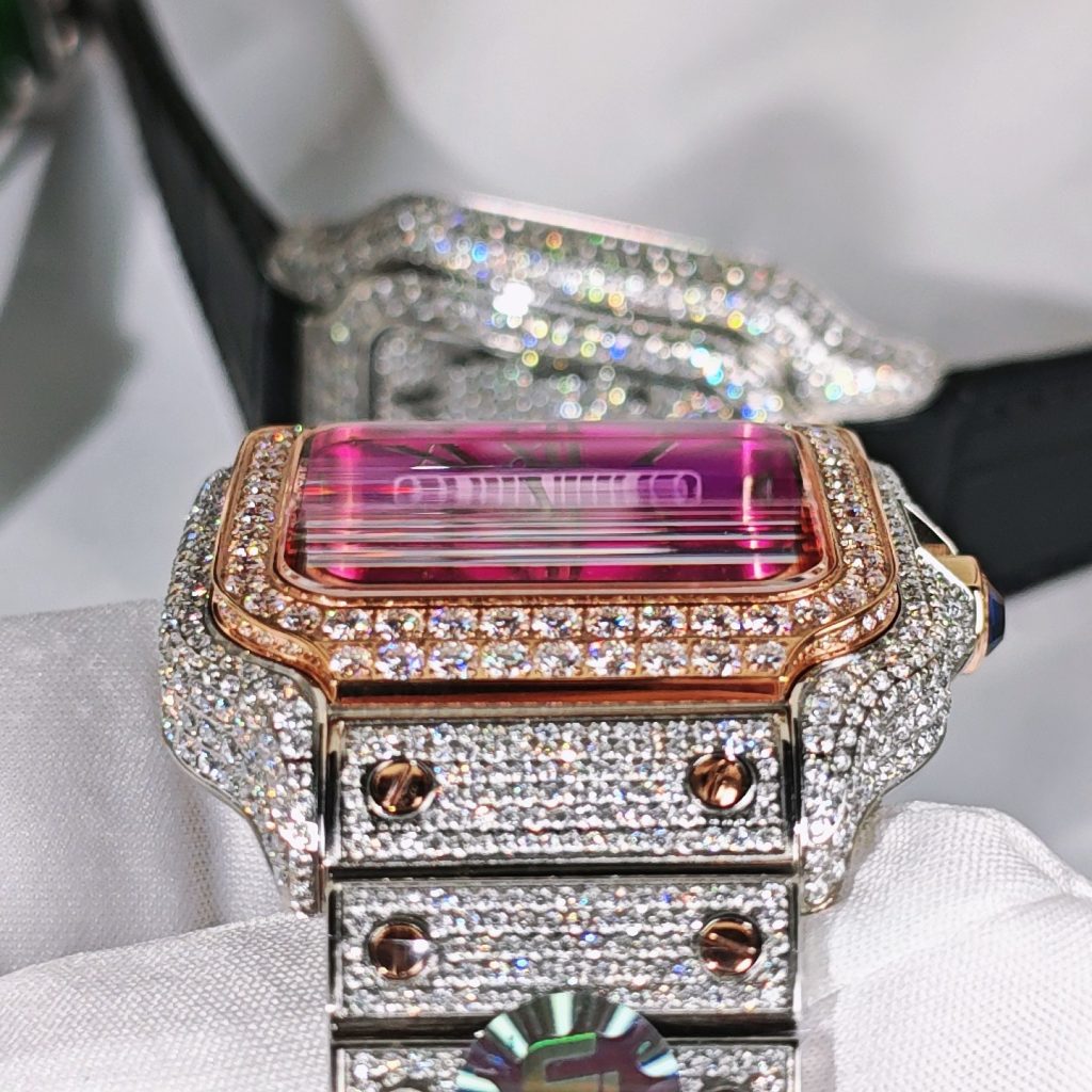 Cartier カルティエ 時計 コピー メンズ フルダイヤ ピンク文字盤 ローズゴールド メッシュバンド - 画像 3