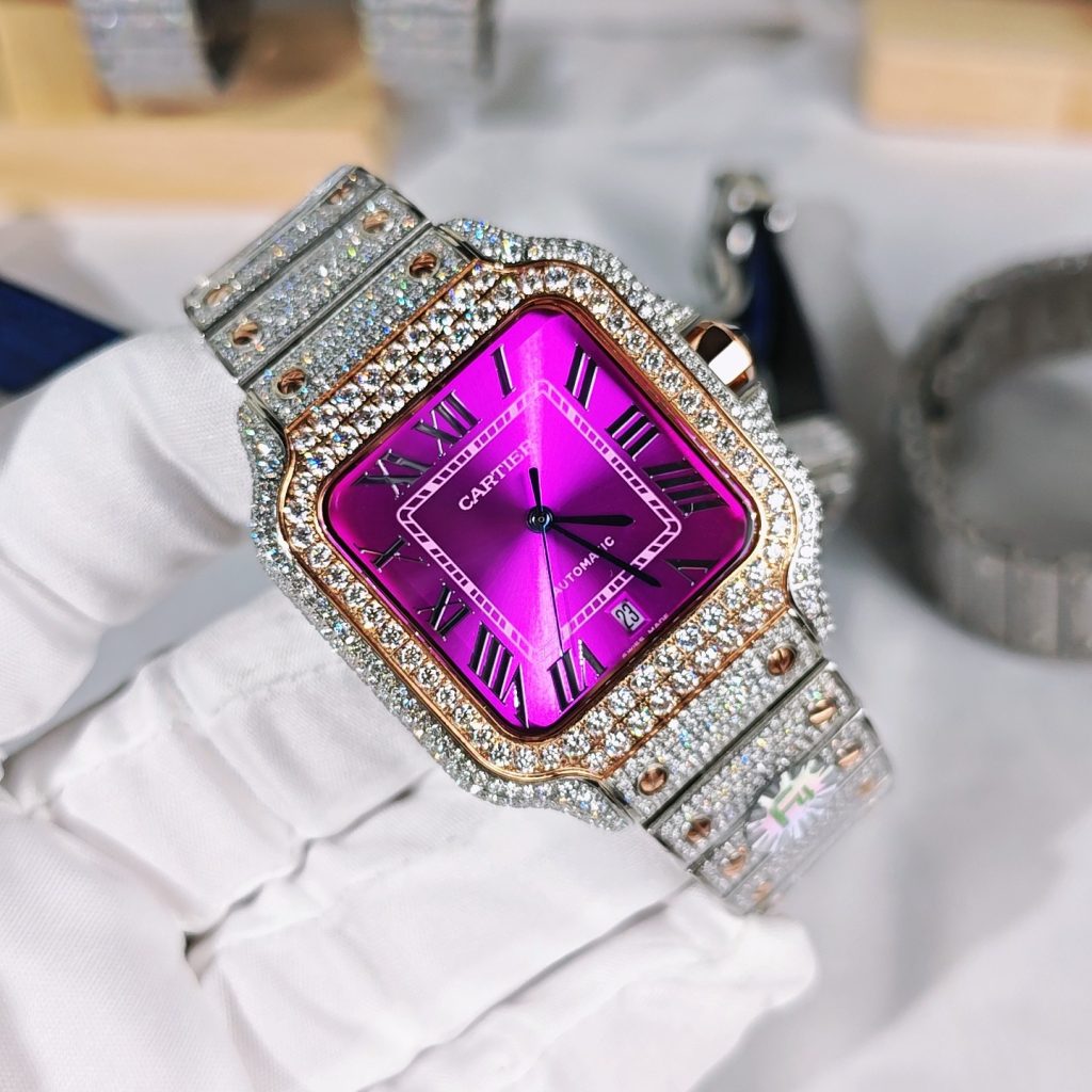 Cartier カルティエ 時計 コピー メンズ フルダイヤ ピンク文字盤 ローズゴールド メッシュバンド - 画像 4