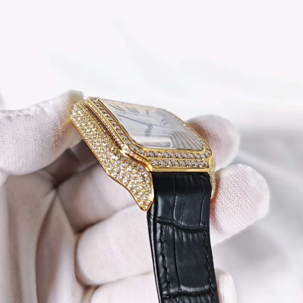 カーティエ コピー 時計 サントス ドゥ カルティエ 滿天星 メンズ ブラック レザー ベルト 40mm - 画像 4