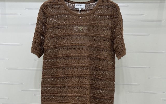 CHANEL コピー ニット Tシャツ レディース 通気性 オープンワーク ロゴ刺繍 シルエット 春夏 新作 カフェ風 全2色