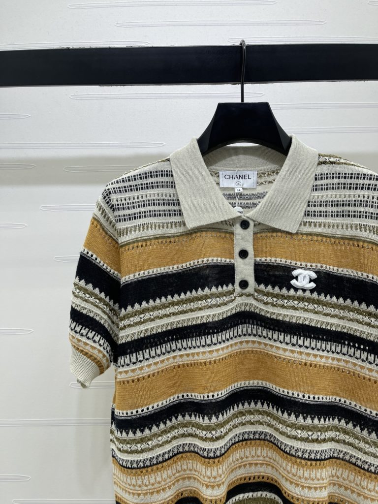 CHANEL ニット ポロシャツ コピー レディース ロゴ柄 リブ衿 通勤 通学 カラーブロック - 画像 3