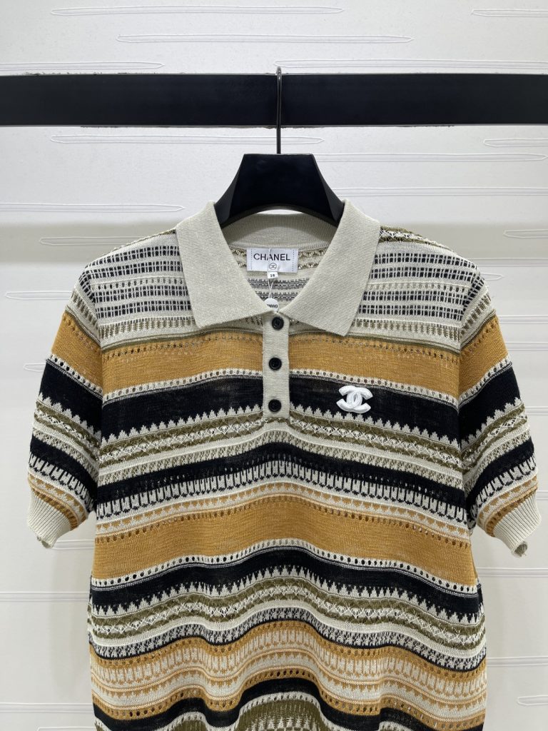 CHANEL ニット ポロシャツ コピー レディース ロゴ柄 リブ衿 通勤 通学 カラーブロック - 画像 4