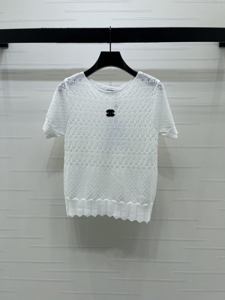 CHANEL コピー ニットTシャツ ロゴ刺繍 レディース 白/黒/ピンク 3色展開 - 画像 2
