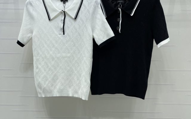 CHANEL コピー ニット ポロシャツ レディース 菱格柄 フラップカラー ダブルCボタン 2色展開 S-M-L