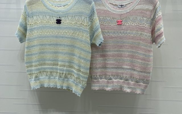 CHANEL コピー ニット 半袖 ロゴ刺繍 レディース ピンク ブルー 2色展開