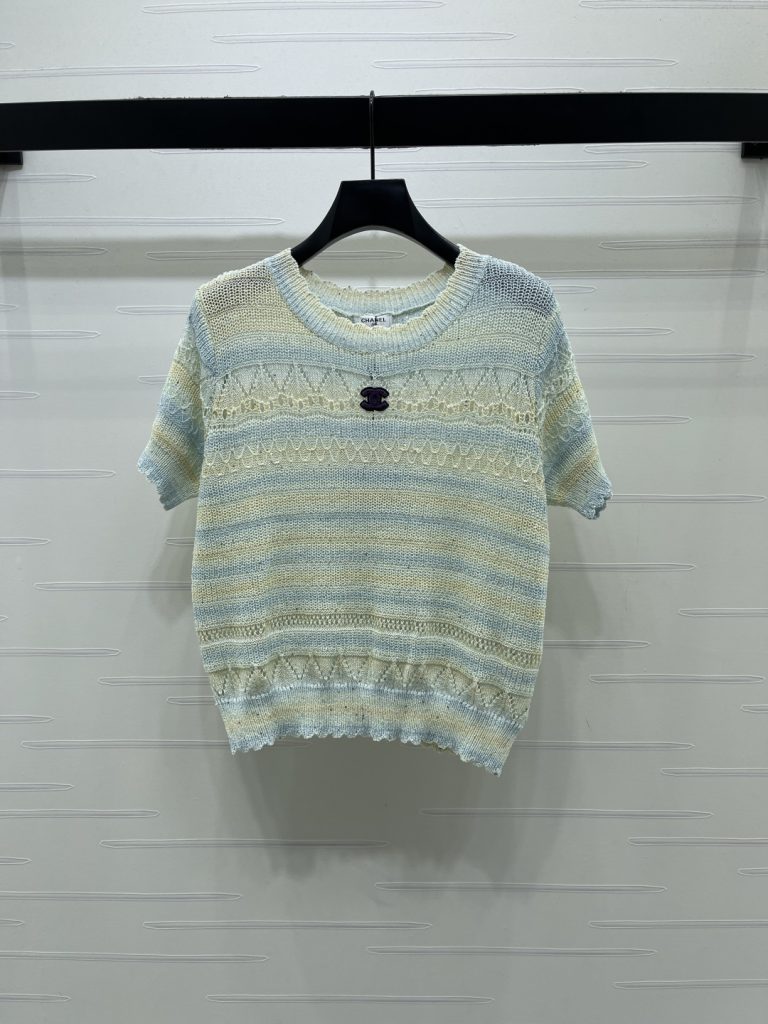 CHANEL コピー ニット 半袖 ロゴ刺繍 レディース ピンク ブルー 2色展開 - 画像 2