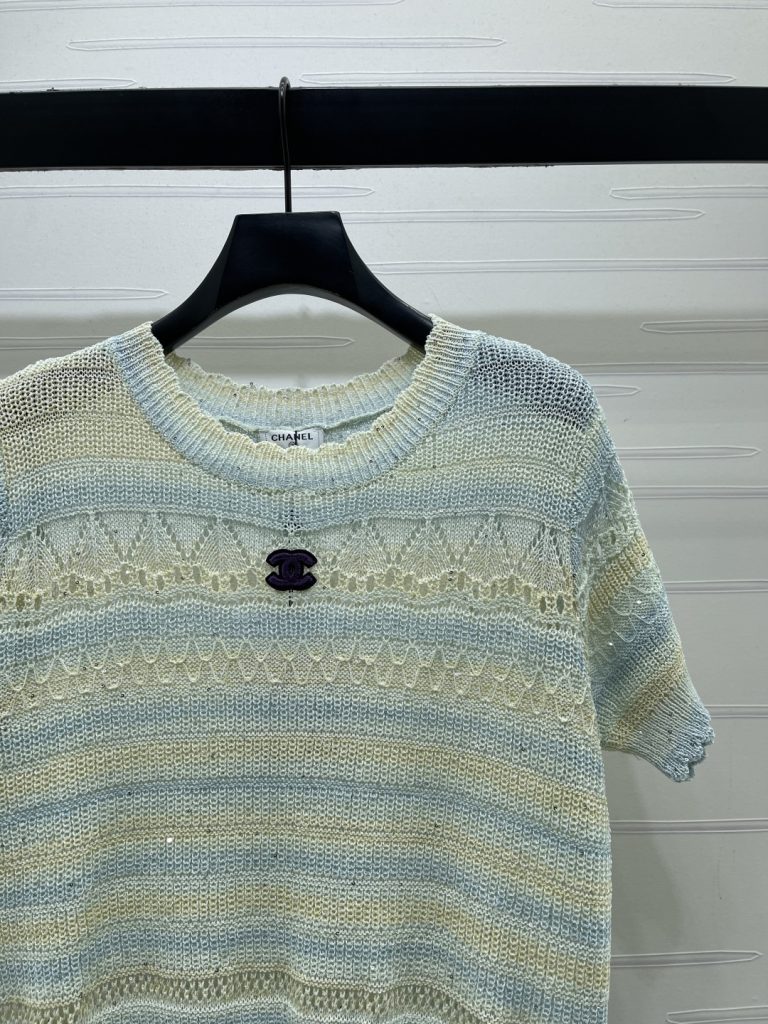 CHANEL コピー ニット 半袖 ロゴ刺繍 レディース ピンク ブルー 2色展開 - 画像 3
