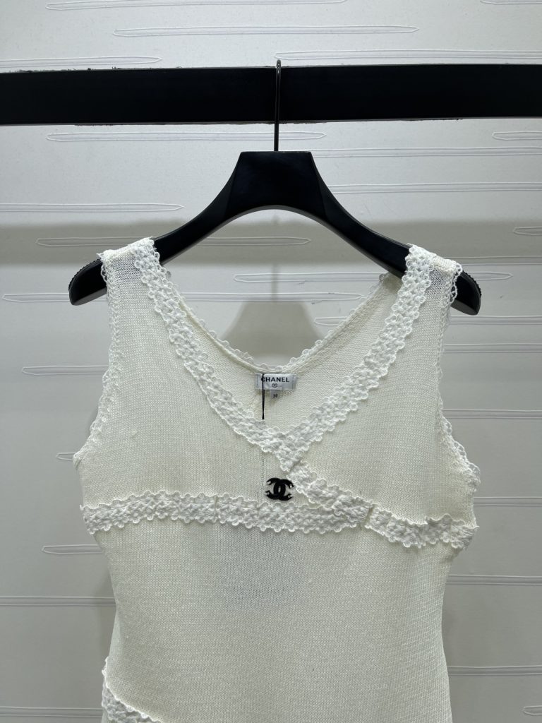 CHANEL ニット カットソー コピー レース拼接Vネック バックリボンデザイン 白 1色 - 画像 4