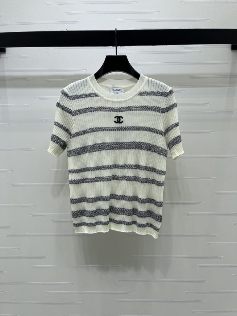 CHANEL コピー ニット Tシャツ 条纹 ロゴ レディース 白 黒 3色展開 - 画像 2