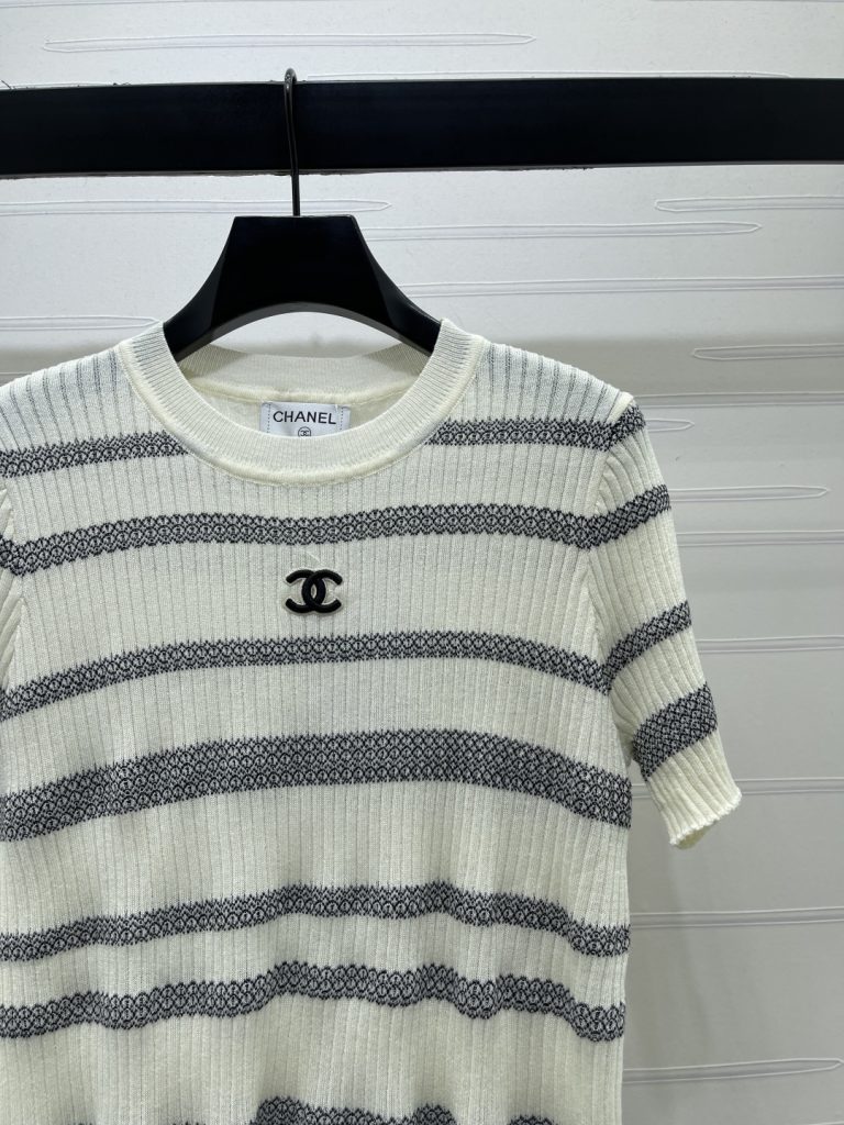 CHANEL コピー ニット Tシャツ 条纹 ロゴ レディース 白 黒 3色展開 - 画像 3