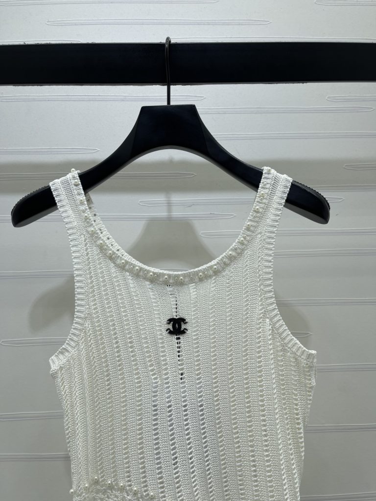 CHANEL コピー ニット サイドスリット ピアス ボディコン プルオーバー ワンピース レディース シャツ 白 - 画像 2