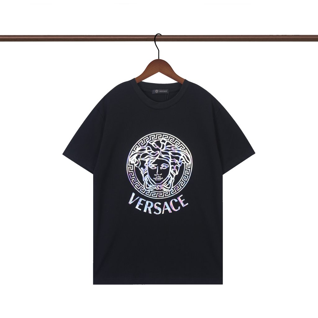 ヴェルサーチ　Tシャツ　半袖　ブラック　ホワイト　 Versace　プリントシャツ　クルーネック　メンズシャツ　T-shirt　2色 - 画像 2