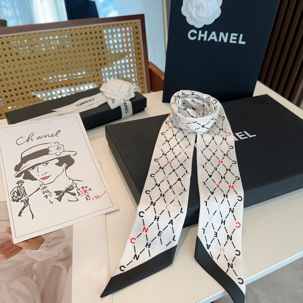 お洒落　シャネル　CHANEL　合わせやすい　細長スカーフ　ツイリー　レディース　バッグ用スカーフ　ココマーク　多用途　3色 - 画像 2