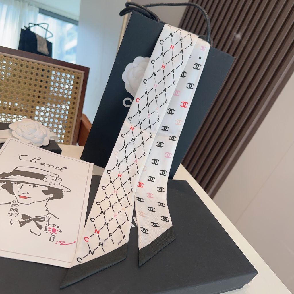 お洒落　シャネル　CHANEL　合わせやすい　細長スカーフ　ツイリー　レディース　バッグ用スカーフ　ココマーク　多用途　3色 - 画像 3