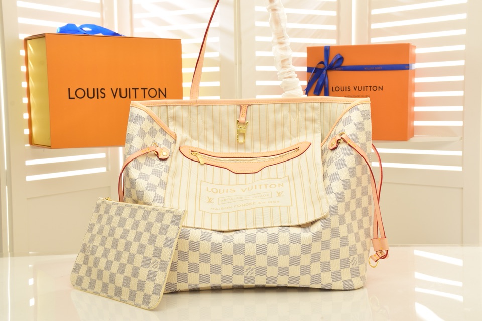 ルイヴィトン バッグ LOUIS VUITTON 可愛い ネヴァーフルMM/GM オシャレ トートバッグ ダミエ アズール ポーチ付き - 画像 3