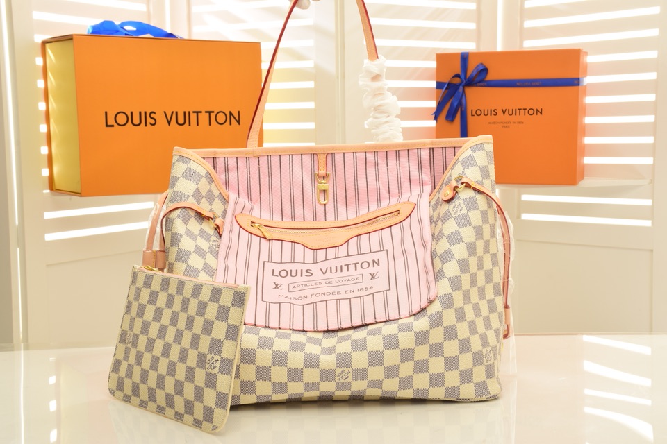ルイヴィトン バッグ LOUIS VUITTON 可愛い ネヴァーフルMM/GM オシャレ トートバッグ ダミエ アズール ポーチ付き - 画像 4