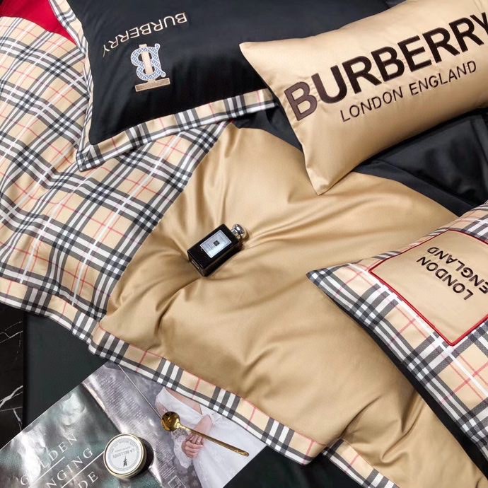 バーバリー布団カバーセット刺繍系　4点ベッド寝具セットBurberry　掛け布団カバー/ボックスシーツ　新居用品ゴージャス　ブラック - 画像 5