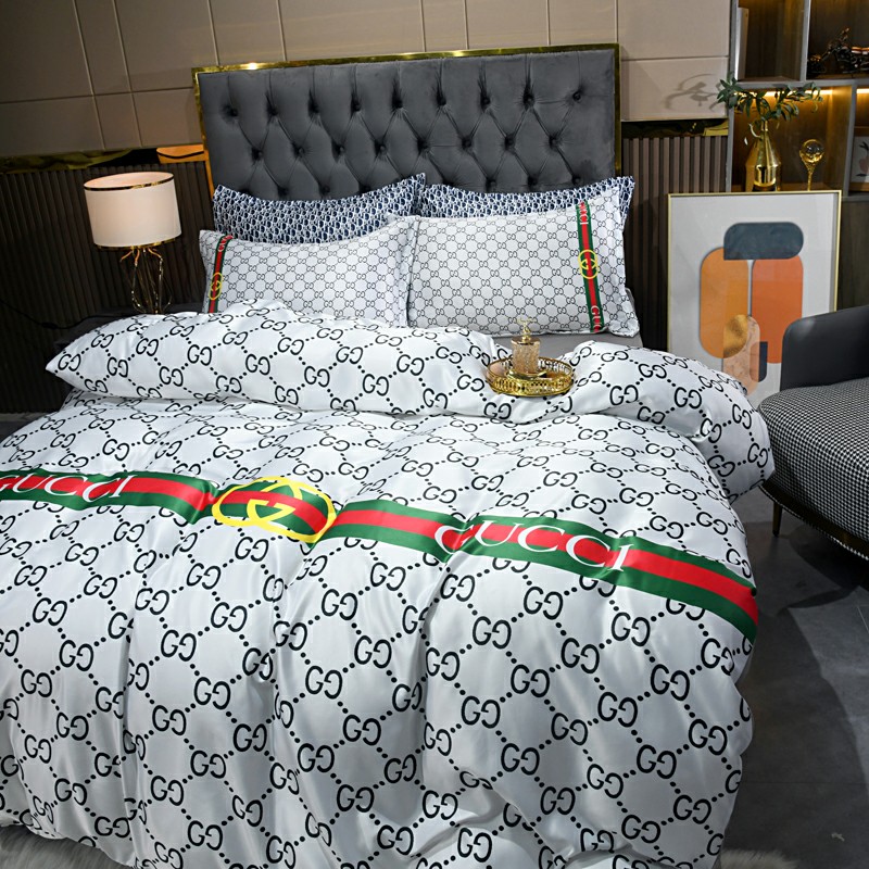 グッチ　GUCCI　シルクサテン掛布団カバー　夏　寝具4点セット　掛け布団カバー/ボックスシーツ/枕カバー　洗える 人気ブランドベッド用品　2種類在庫 - 画像 6