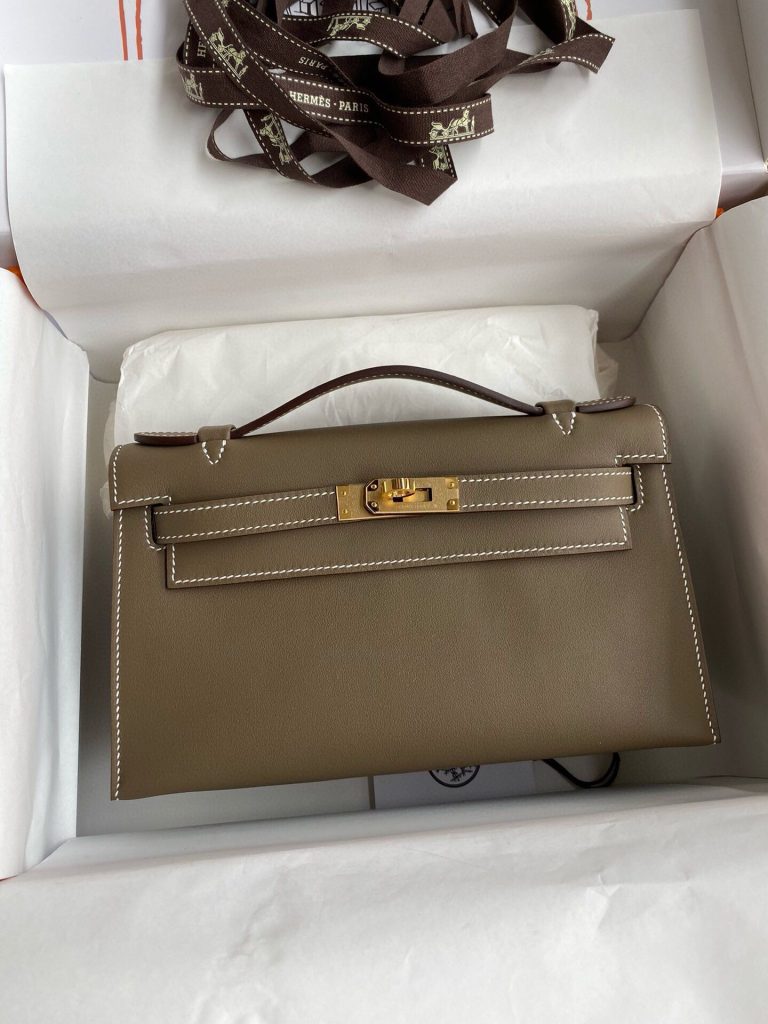 ハーフ手縫い　HERMES　エルメス　ポシェットケリー　スイフト　ミニバッグ　レディース　ハンドバッグ　クラッチバッグ　牛革 - 画像 4
