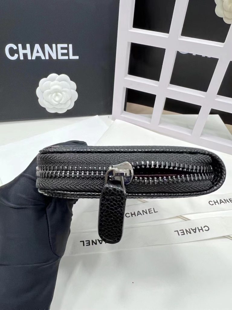 【シャネル】キャビアスキン ラウンドファスナー長財布 ココマーク金具 上品なブラックレザーのウォレット - 画像 5