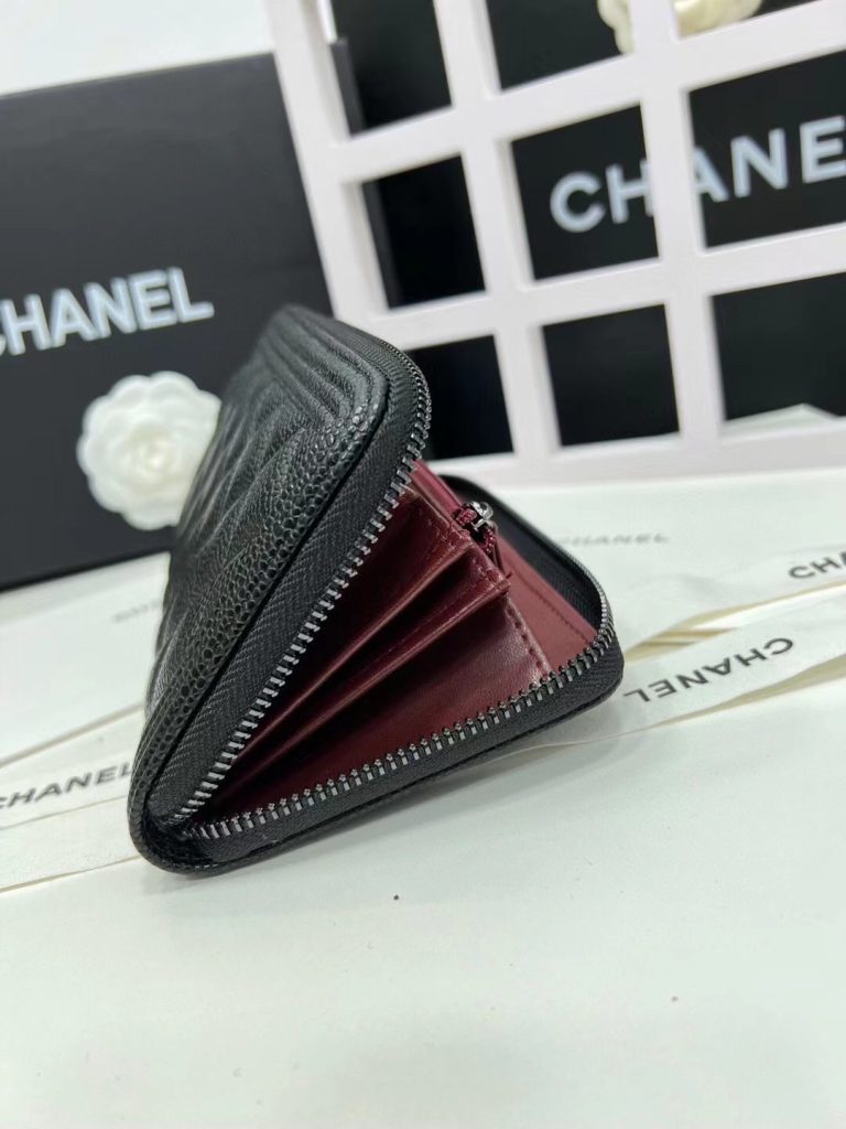 【シャネル】キャビアスキン ラウンドファスナー長財布 ココマーク金具 上品なブラックレザーのウォレット - 画像 6
