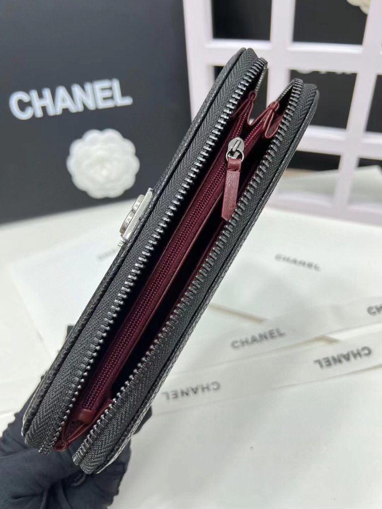 【シャネル】キャビアスキン ラウンドファスナー長財布 ココマーク金具 上品なブラックレザーのウォレット - 画像 7