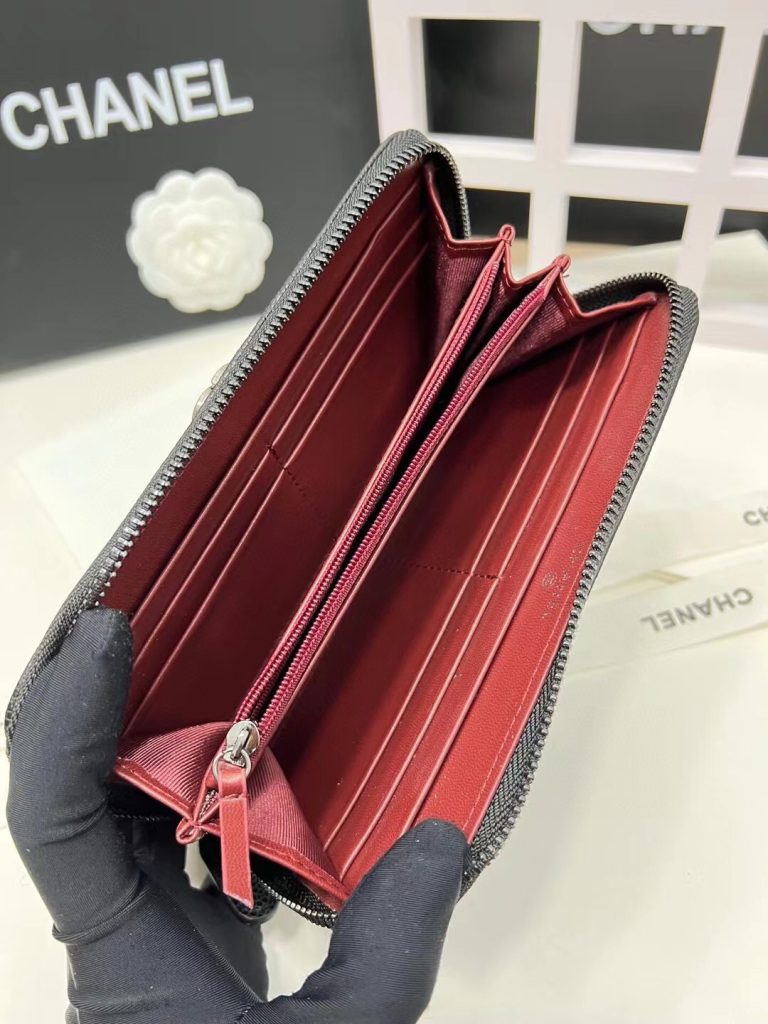 【シャネル】キャビアスキン ラウンドファスナー長財布 ココマーク金具 上品なブラックレザーのウォレット - 画像 8