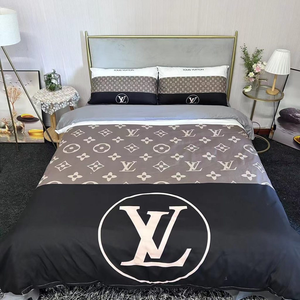 人気　LOUIS VUITTON　ルイ ヴィトン　掛け布団カバーセット4点　ダブルサイズ/キングサイズベッド　綿生地　ベッドカバー　新居寝具用品　ブラック　モノグラム　2色 - 画像 2
