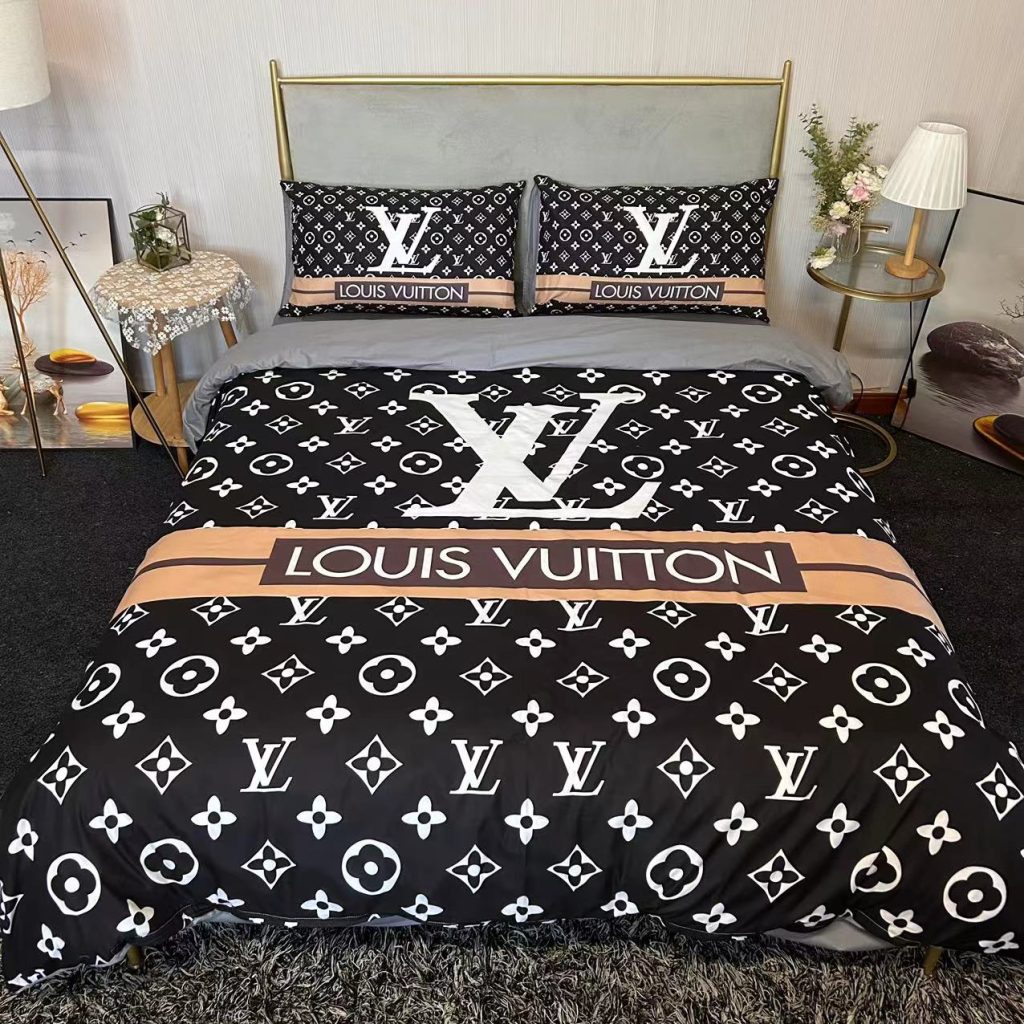 人気　LOUIS VUITTON　ルイ ヴィトン　掛け布団カバーセット4点　ダブルサイズ/キングサイズベッド　綿生地　ベッドカバー　新居寝具用品　ブラック　モノグラム　2色 - 画像 3