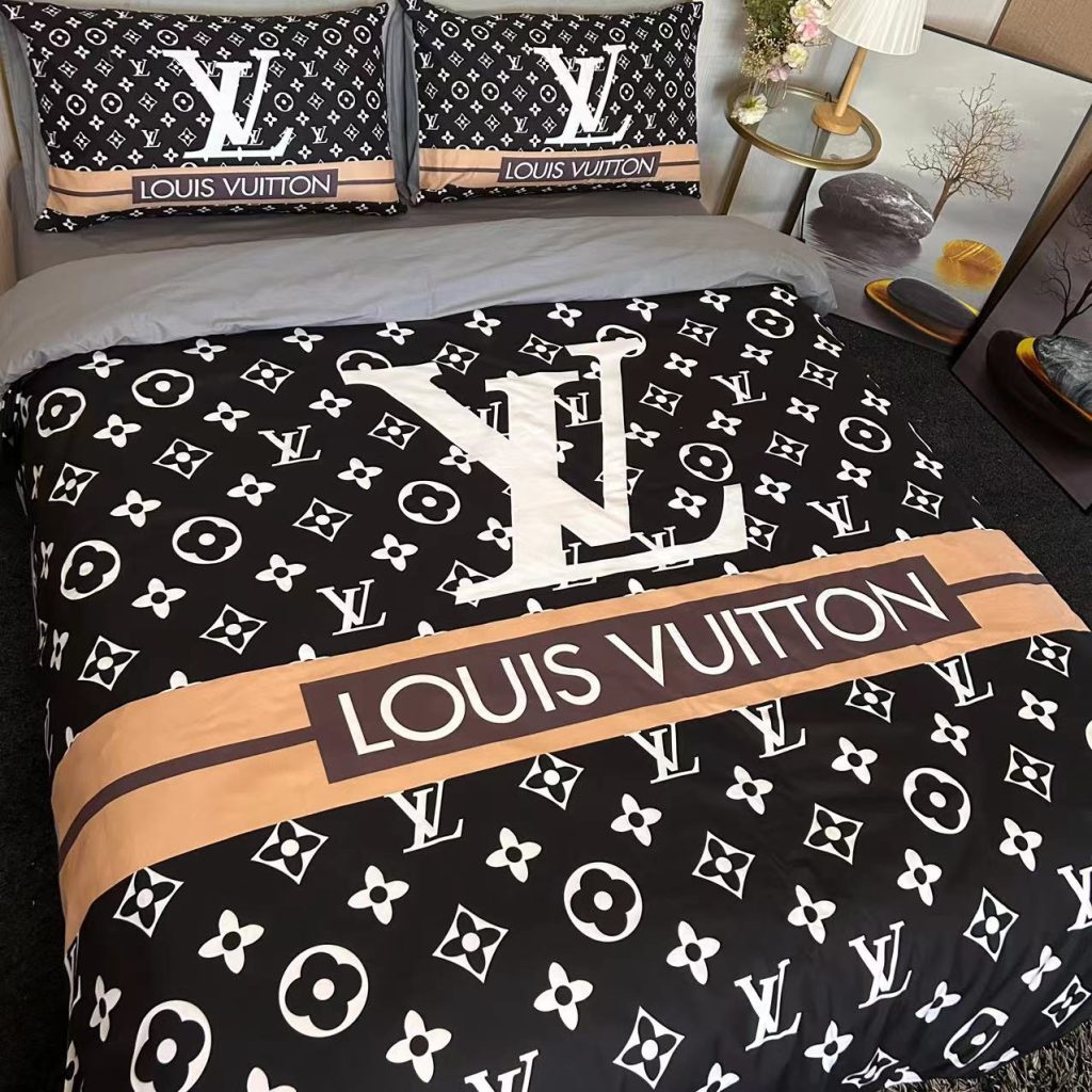 人気　LOUIS VUITTON　ルイ ヴィトン　掛け布団カバーセット4点　ダブルサイズ/キングサイズベッド　綿生地　ベッドカバー　新居寝具用品　ブラック　モノグラム　2色 - 画像 4