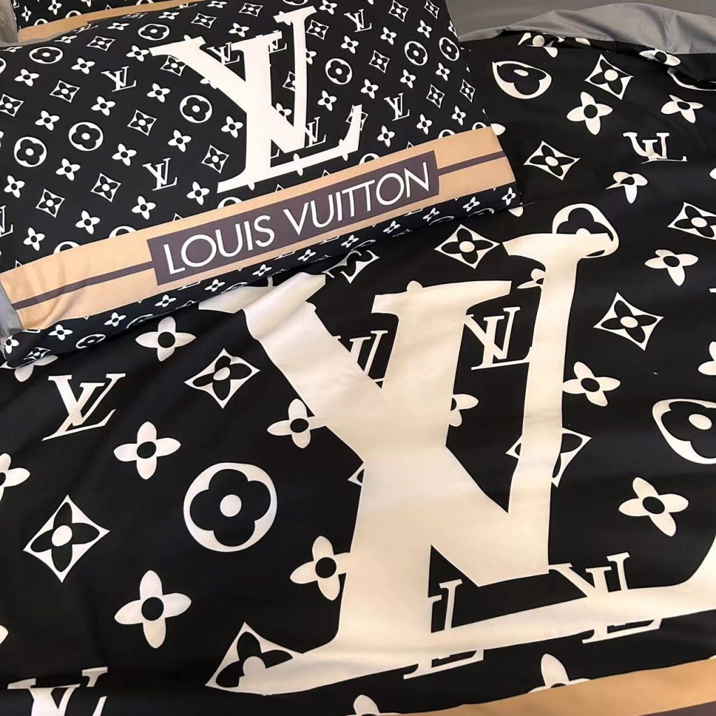人気　LOUIS VUITTON　ルイ ヴィトン　掛け布団カバーセット4点　ダブルサイズ/キングサイズベッド　綿生地　ベッドカバー　新居寝具用品　ブラック　モノグラム　2色 - 画像 5