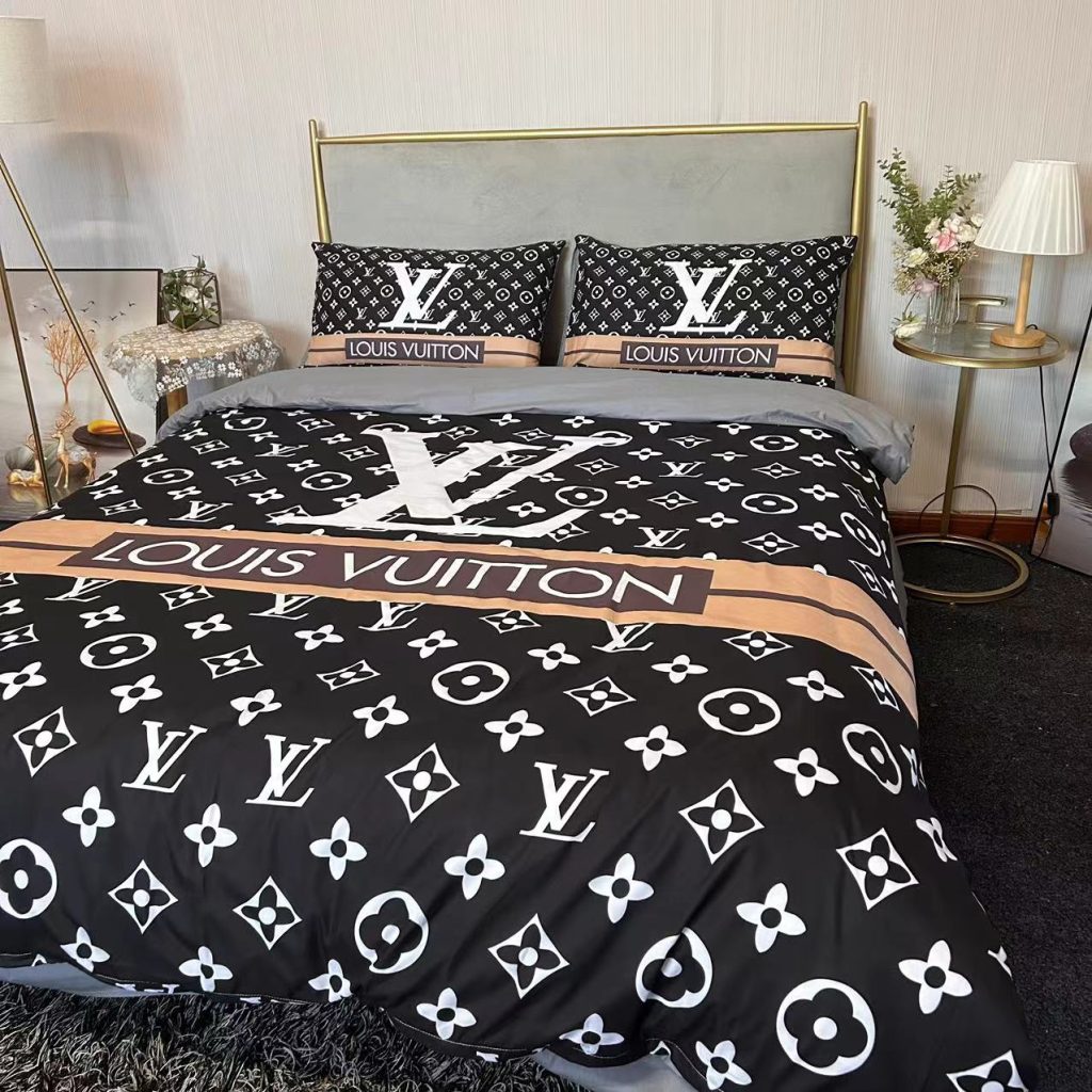 人気　LOUIS VUITTON　ルイ ヴィトン　掛け布団カバーセット4点　ダブルサイズ/キングサイズベッド　綿生地　ベッドカバー　新居寝具用品　ブラック　モノグラム　2色 - 画像 6