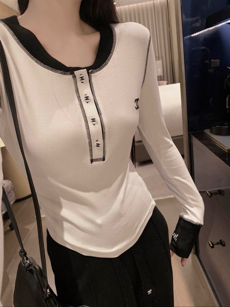 シャネルCHANEL ロングスリーブ ポロシャツ ホワイト/ブラック 2色入 - 画像 2