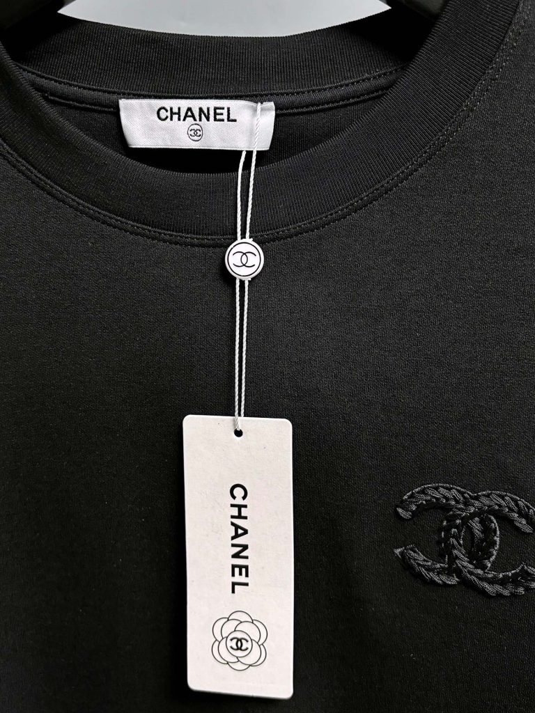 シャネル レディース 半袖 ロゴプリント ブラック 100%コットン 綿100% 半袖Tシャツ 02093 - 画像 5
