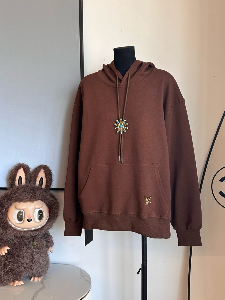 Louis Vuittonルイヴィトン ブラウン フード付きスウェットシャツ メンズ レディース 2色入 - 画像 3