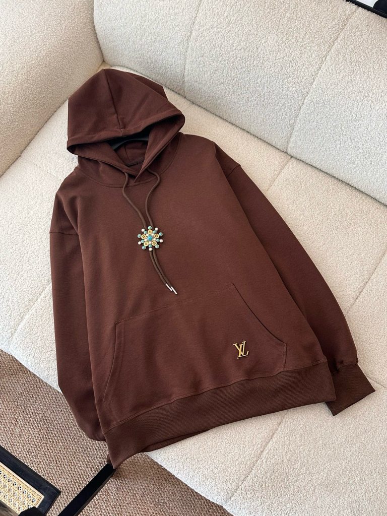 Louis Vuittonルイヴィトン ブラウン フード付きスウェットシャツ メンズ レディース 2色入 - 画像 4