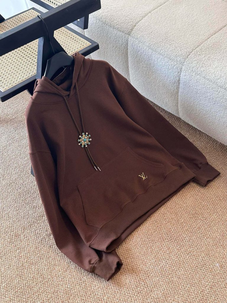 Louis Vuittonルイヴィトン ブラウン フード付きスウェットシャツ メンズ レディース 2色入 - 画像 7