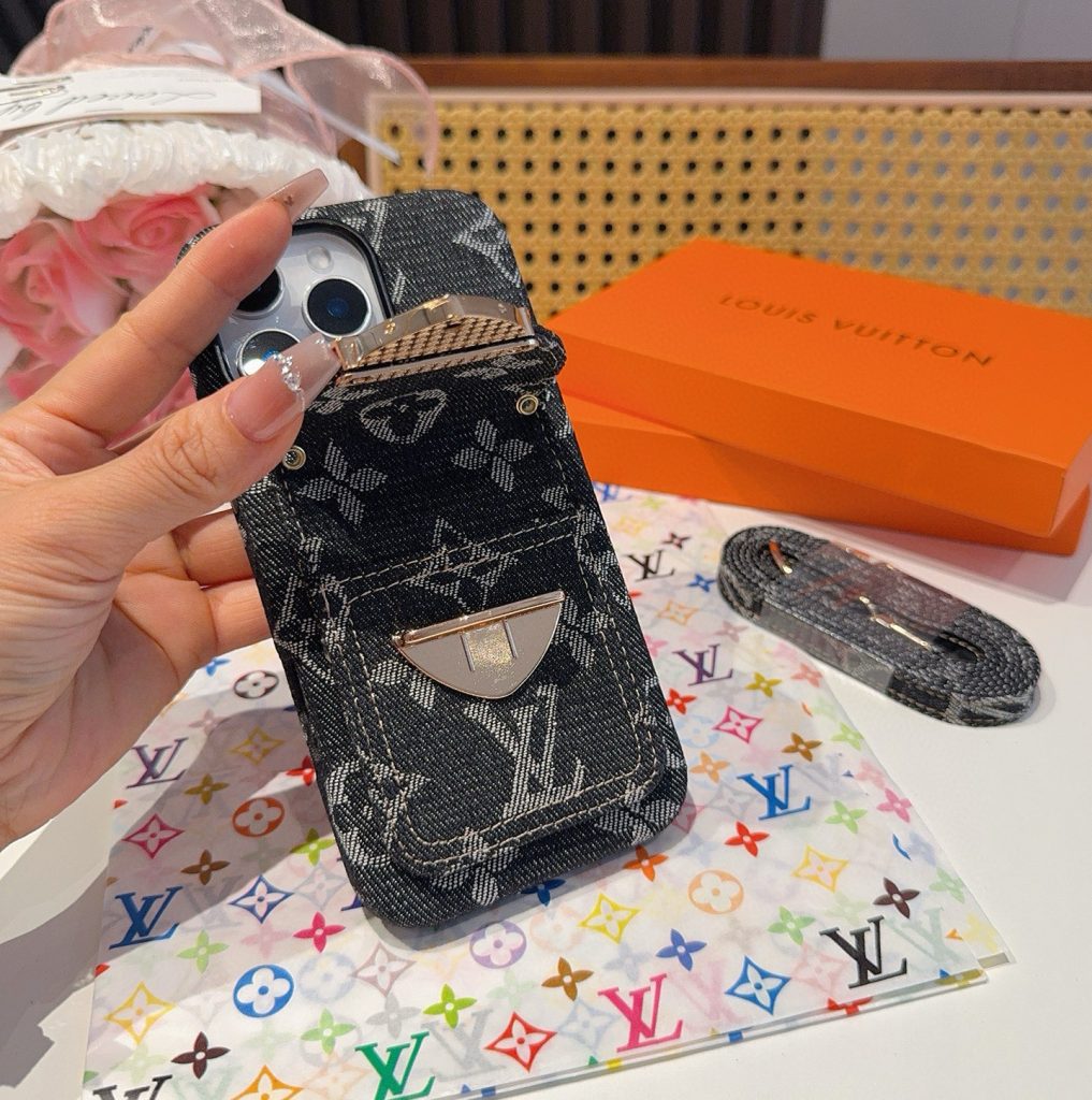 iPhoneケースルイヴィトン デニム調スマホケース 2色入 クロスボディ対応 📱 - 画像 7