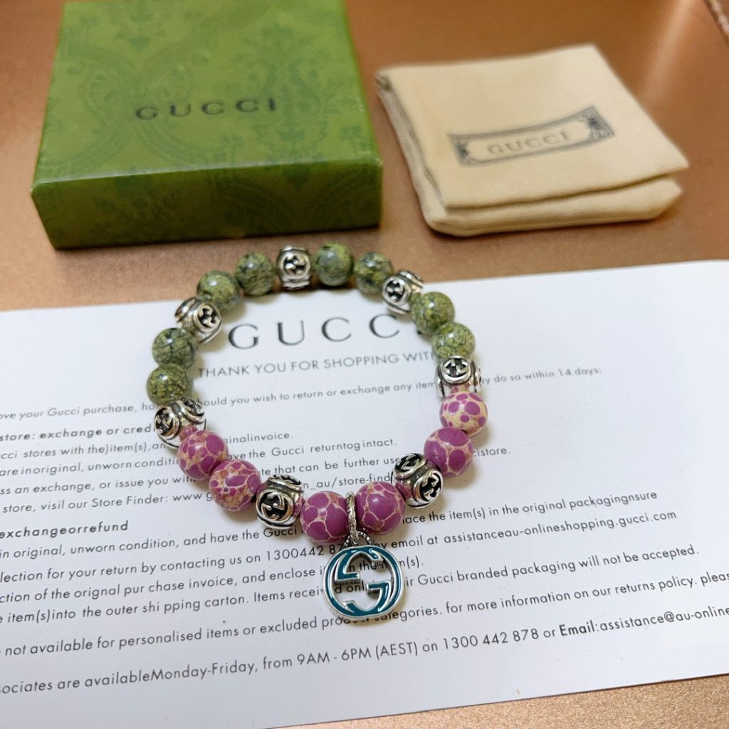 GUCCI ブレスレット グリーンとピンクの天然石 1本入 ✨ - 画像 2