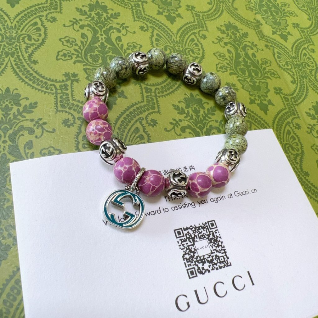 GUCCI ブレスレット グリーンとピンクの天然石 1本入 ✨ - 画像 4