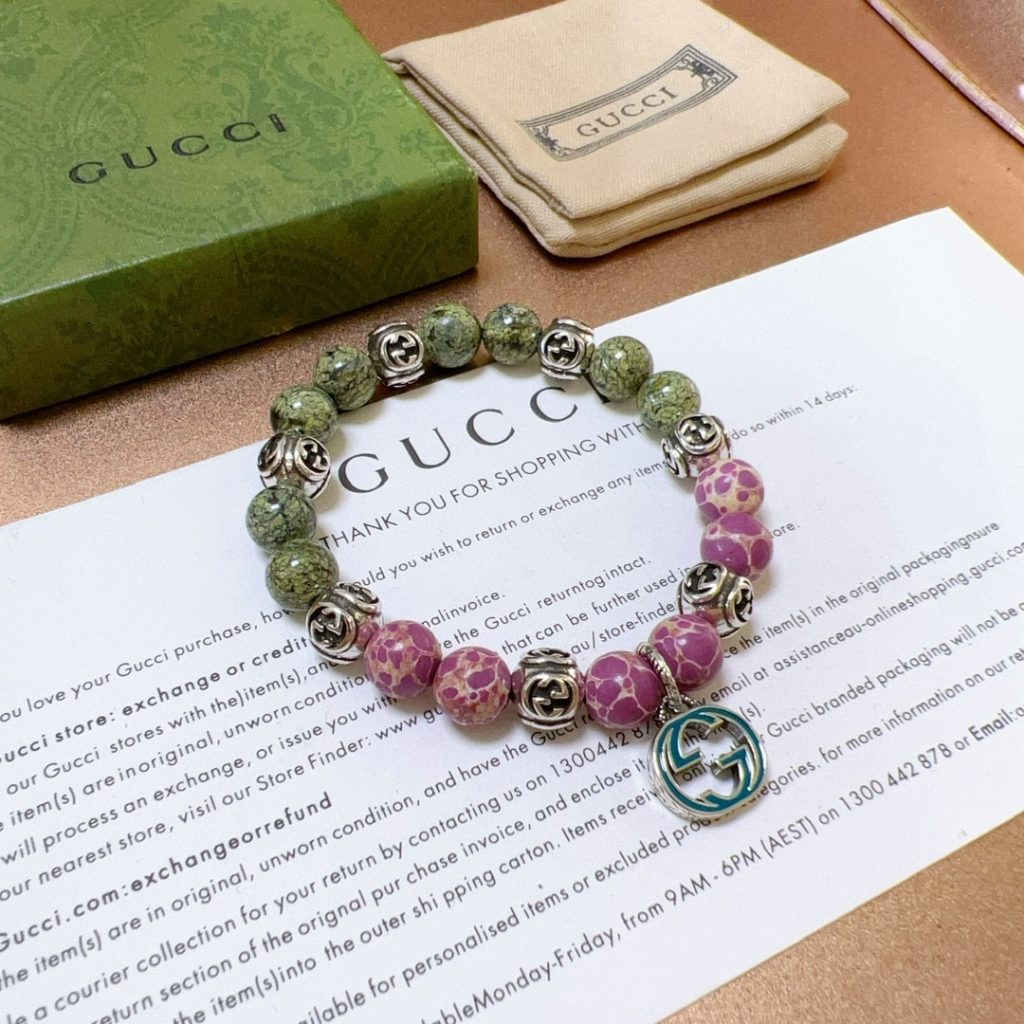 GUCCI ブレスレット グリーンとピンクの天然石 1本入 ✨ - 画像 5