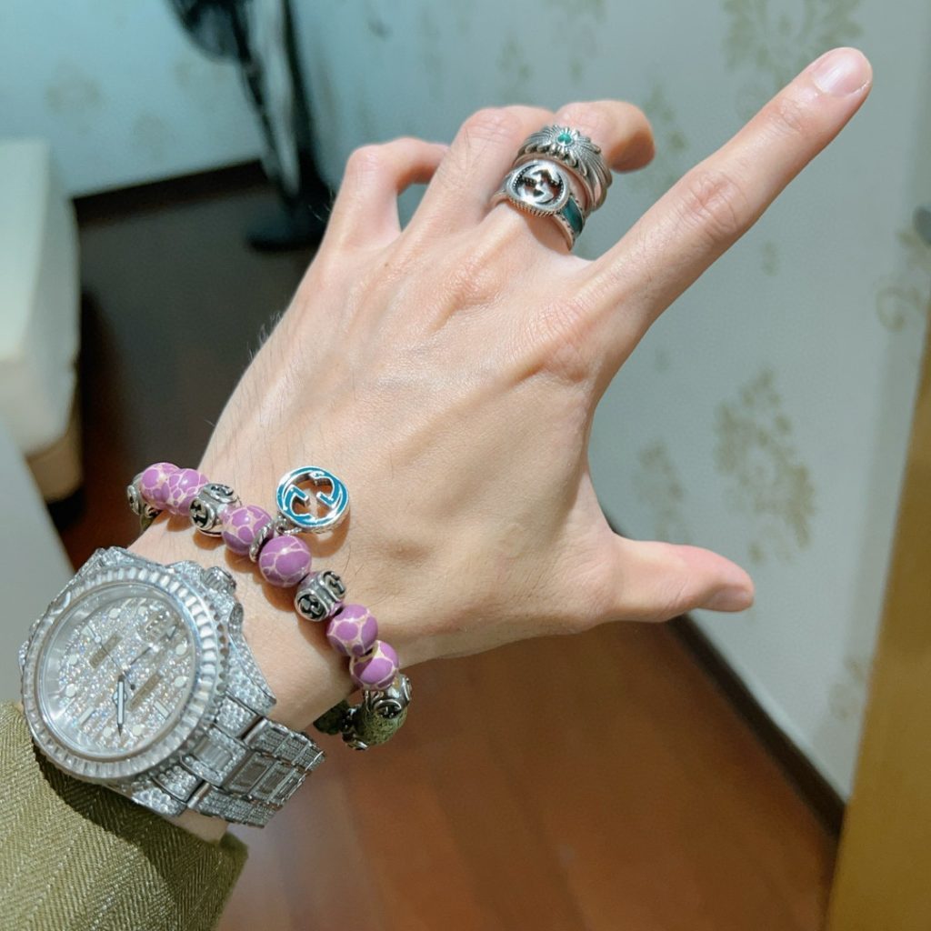 GUCCI ブレスレット グリーンとピンクの天然石 1本入 ✨ - 画像 6