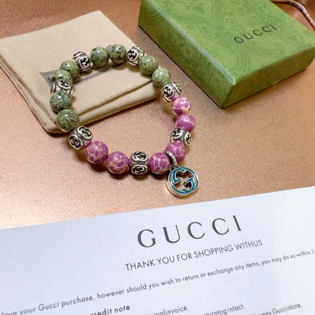 GUCCI ブレスレット グリーンとピンクの天然石 1本入 ✨ - 画像 7
