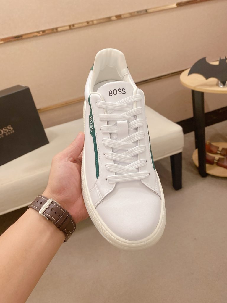 BOSS メンズ スニーカー 白 ティールグリーンアクセント 3色入 🟩 素材感のあるシンプルなデザイン 非常に快適な履き心地 - 画像 2